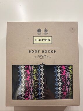 Hunter Black Boot Socks with Pink, Blue & Green Fair Isle